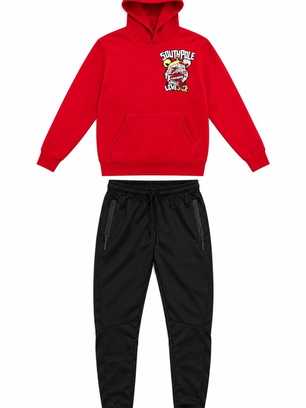 South Pole Red Hoodie with Black Jogger Set for Kids
